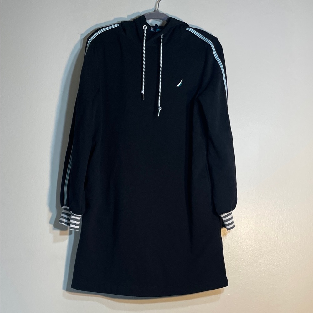 Nautica Black Hoodie Dress with White Stripes